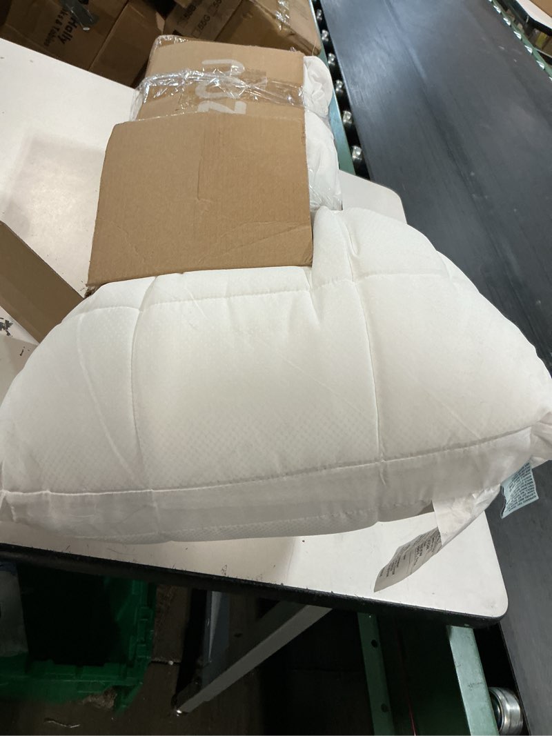 Condition photo showing As Is for nuzzle cooling adjustable pillow queen size for side sleepers, luxury bed pillow hotel collection - best adjust height soft firm pillow for back, stomach or side sleepers queen size (set of 1) white
