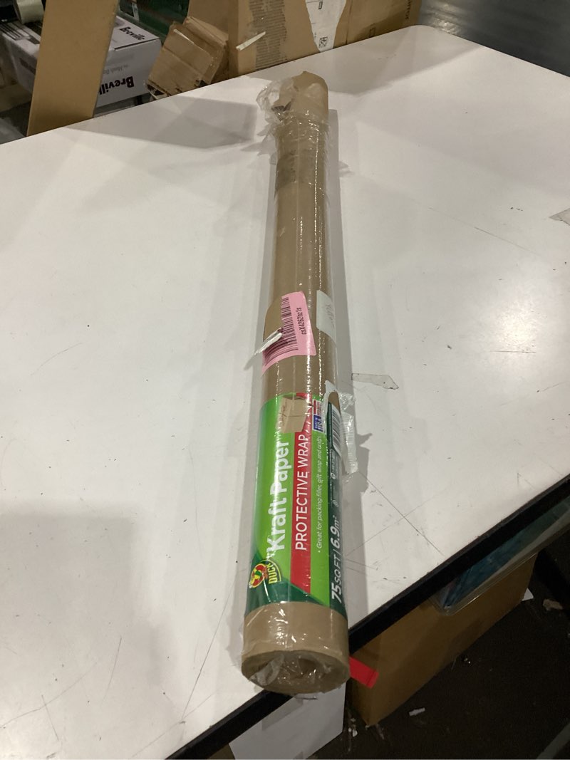 Condition photo showing New/Like New for brown kraft paper roll, 30 inch x 150 feet, made in usa | recycled material, for gift wrapping, arts & crafts, bulletin board, banner, shipping, floor protection, table covering brown 30" x 150'