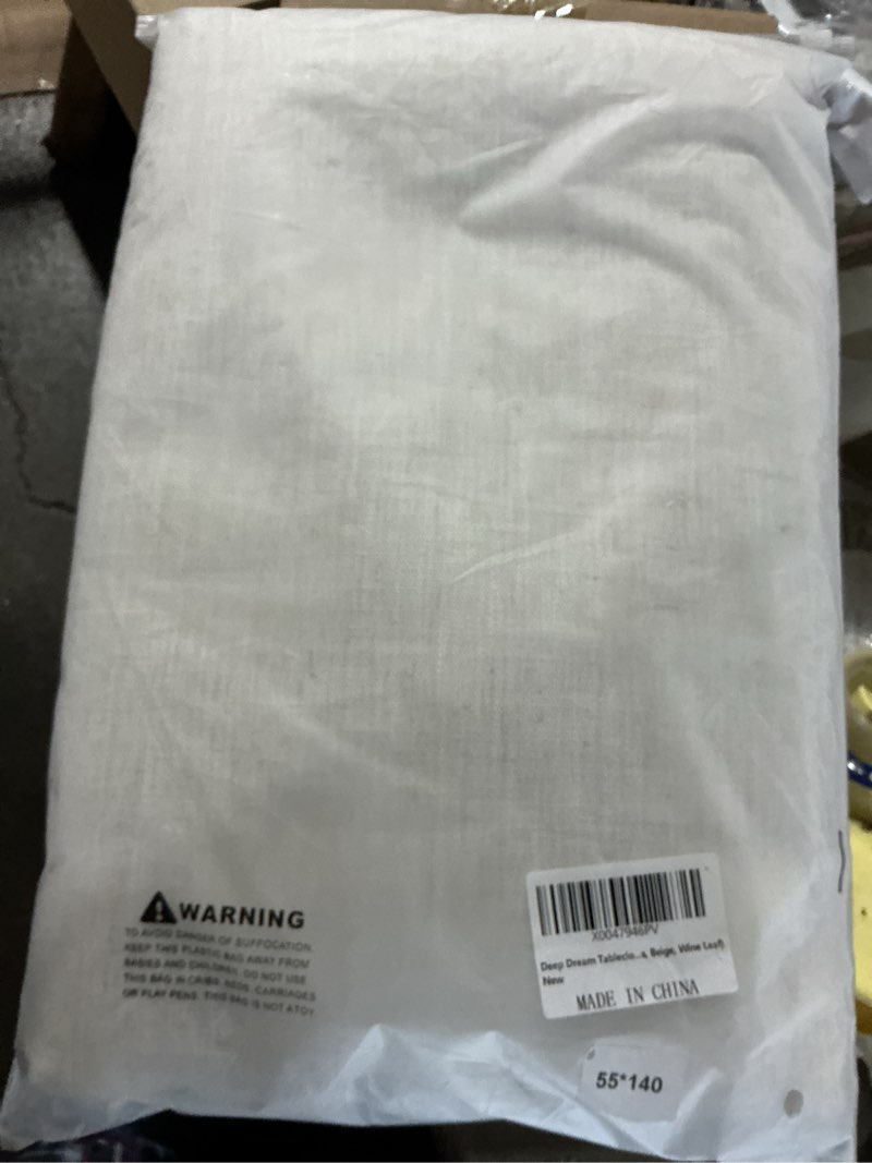 Condition photo showing Good Condition for Deep Dream Tablecloths for Rectangle Tables, Cotton Linen Table Cloth, Waterproof Wrinkle Free Farmhouse Table Cloth with Tassels for Kitchen Dining Party for Rectangle Tables, 55''x140'',12-14 Seats Beige, Wine Leaf 55" x 140" (Rectangular)