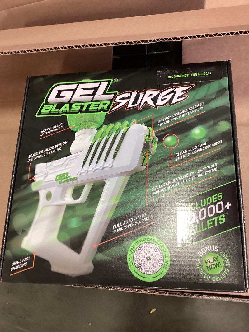 Condition photo showing New/Like New for gel blaster surge 1.5  electric green  water-based gellet blaster with 10 000 electric green gellet pack