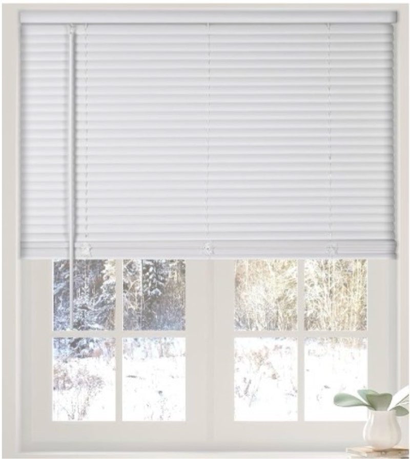  Interiors Cordless White 1” Light Filtering Mini Blinds 22.5” W x 36” H Window Blinds for Home, Vinyl Horizontal Blinds for Indoor Windows