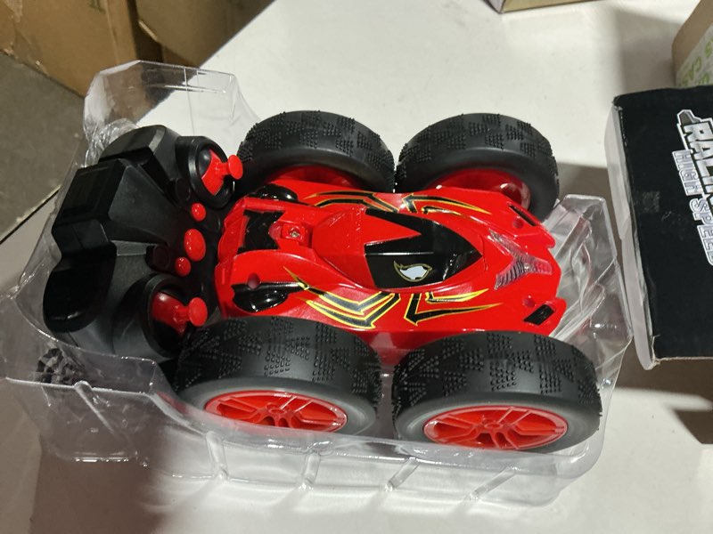 Condition photo showing Good Condition for Remote Control Car for Kids, RC Stunt Cars Toys for Boys Ages 4-7 with Cool Double-Sided Pattern and LED Flash, 1:24 Vehicle Toy Car Hobby Racing Car Toys Gift for 3 4 5 6 7 8 9 Year Old Boys Red