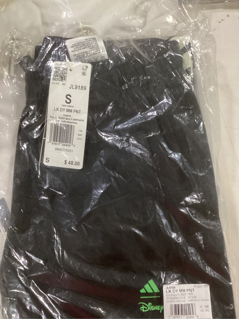 Condition photo showing New/Like New for adidas Girls' Disney Mickey Mouse Pants Small Black/Off White/Lime Burst