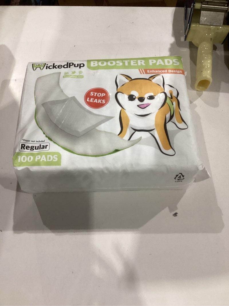 Condition photo showing Good Condition for wickedpup dog diaper liners booster pads for male and female dogs, 100ct | disposable diaper inserts fit most reusable pet belly bands, wraps, and washable period panties regular (100 count)
