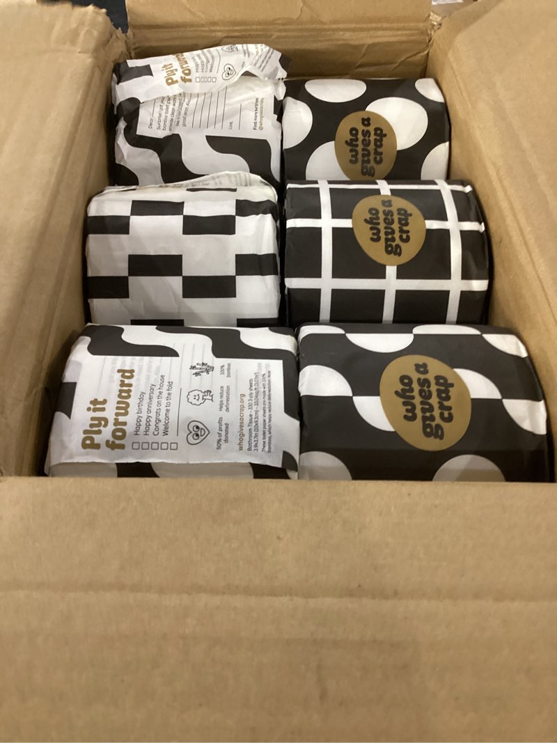 Condition photo showing New/Like New for who gives a crap 100% bamboo toilet paper, 24 rolls, 3 ply, 330 sheets, long, strong & soft toilet tissue, sustainable, biodegradable, renewable, tree free bathroom tissue made with bamboo fibers
