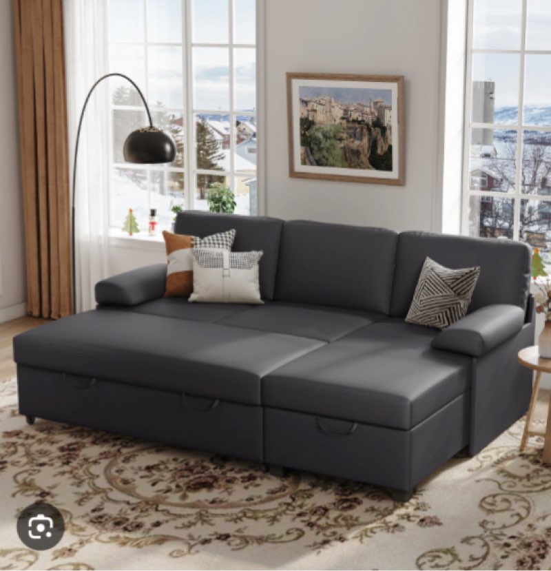 80'' upholstered sleeper sofa, pull out bed with storage chaise for living room bedroom apartment (incomplete, 1 box only)