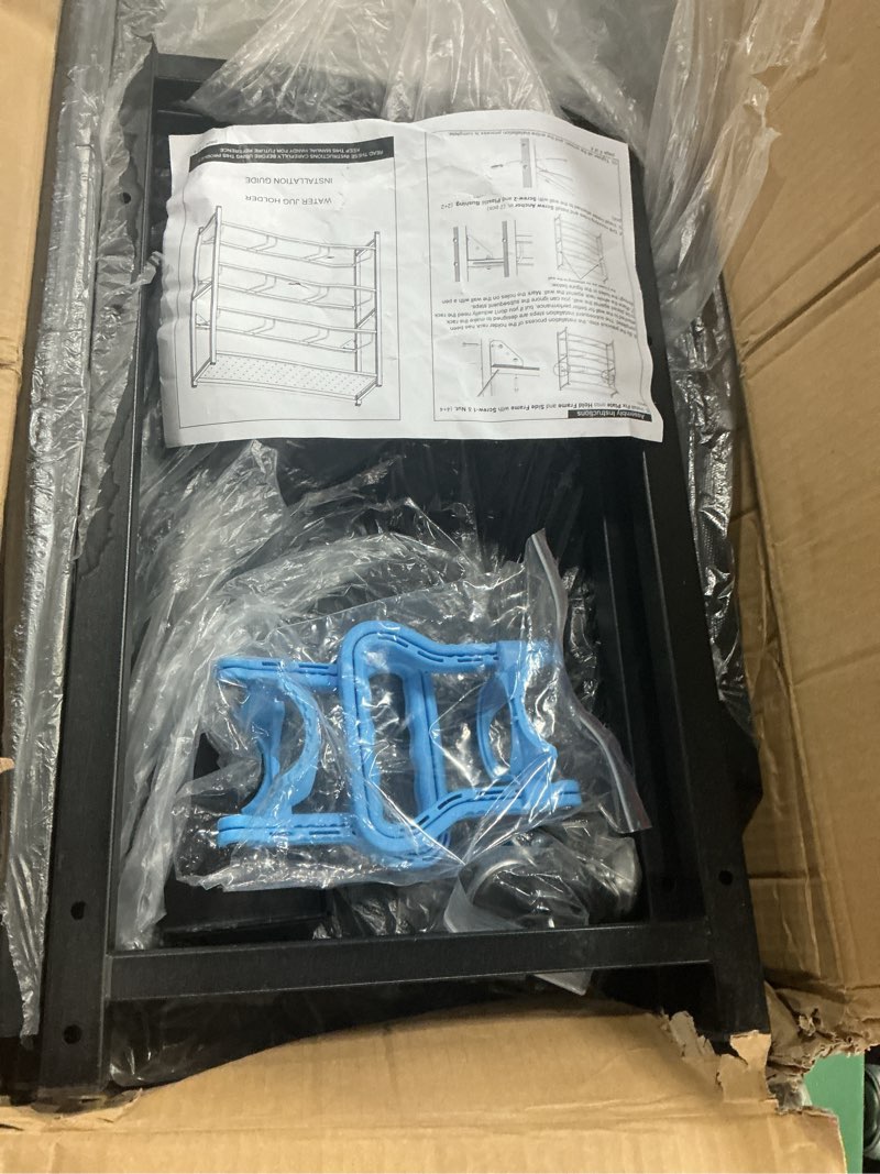 Condition photo showing Good Condition for 5 Gallon Water Jug Holder Heavy Duty?4-Tier Water Jug Rack w/Top Shelf, Wall Mount Water Bottle Holder for 9 Bottles, Powder Coated Water Rack Stand for Home, Office, Restaurant, Gym. BK, 9 Slot with Top Shelf Modern