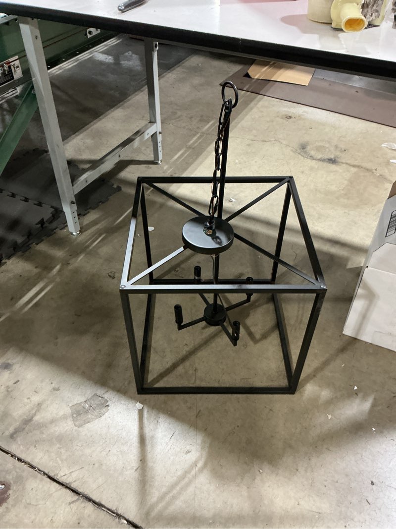 Condition photo showing Good Condition for allen + roth gordon 4 -light matte black transitional square medium hanging pendant