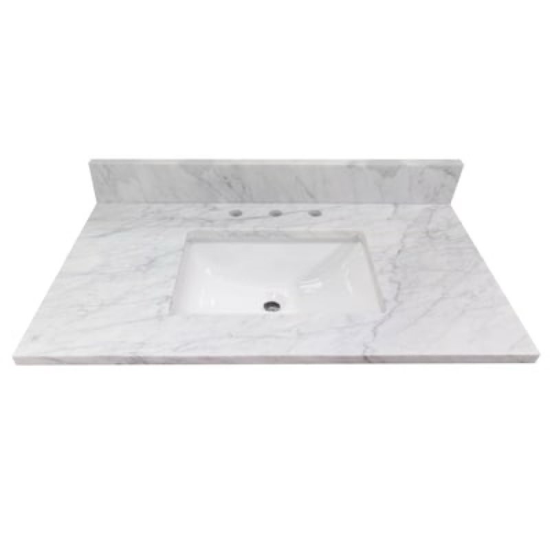 allen + roth Carrara 37-in x 22-in White Natural Marble Undermount Single Sink Widespread