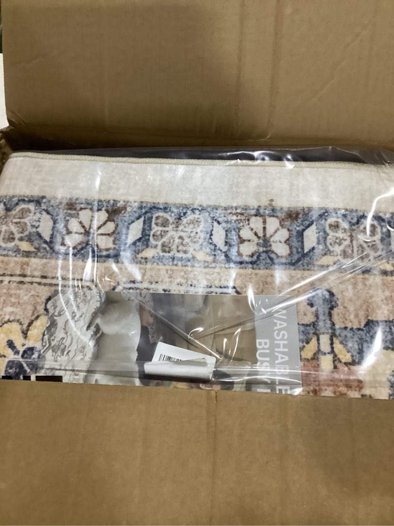 Condition photo showing New/Like New for 9x12 Area Rug Living Room: Washable Boho Large Neutral Vintage Soft Rugs Stain Resistant Distressed Farmhouse Non-Slip Indoor Floor Carpet for Bedroom Nursery Kids Office Dining Room- Beige Blue Beige Blue 9' x 12' (Rectangular)