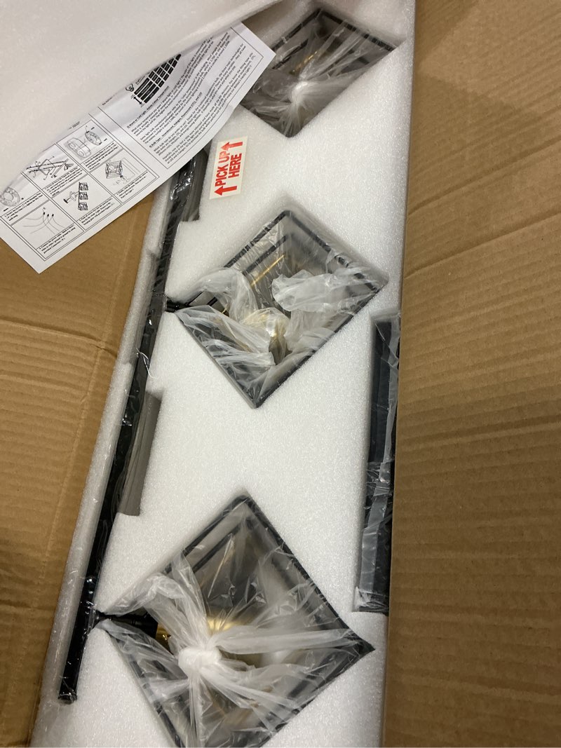 Condition photo showing New/Like New for 3 Light Vanity Light for Bathroom,Bathroom Light Fixtures Over Mirror with Rotatable 3 Cube Shades, Modern Wall Mounted Lights Matte Black,Industrial Black Vanity Light for Hallway Living Room Matte Black With Pineapple Gold 3-Lights ( 28" Width )