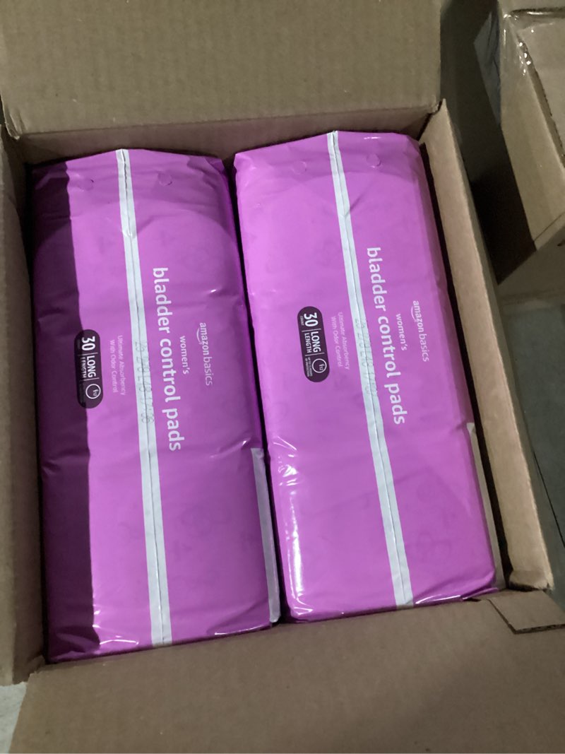 Condition photo showing New/Like New for Amazon Basics Incontinence Pads for Women Long, Bladder Control, Postpartum, Ultimate Absorbency, Unscented, 60 Count (2 Packs of 30) Ultimate 60.0