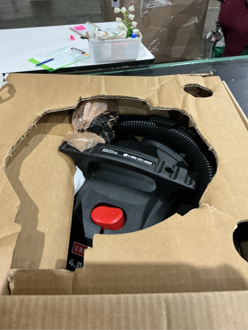 Condition photo showing As Is for craftsman 5-gallon 4-hp corded wet/dry shop vacuum with accessories included