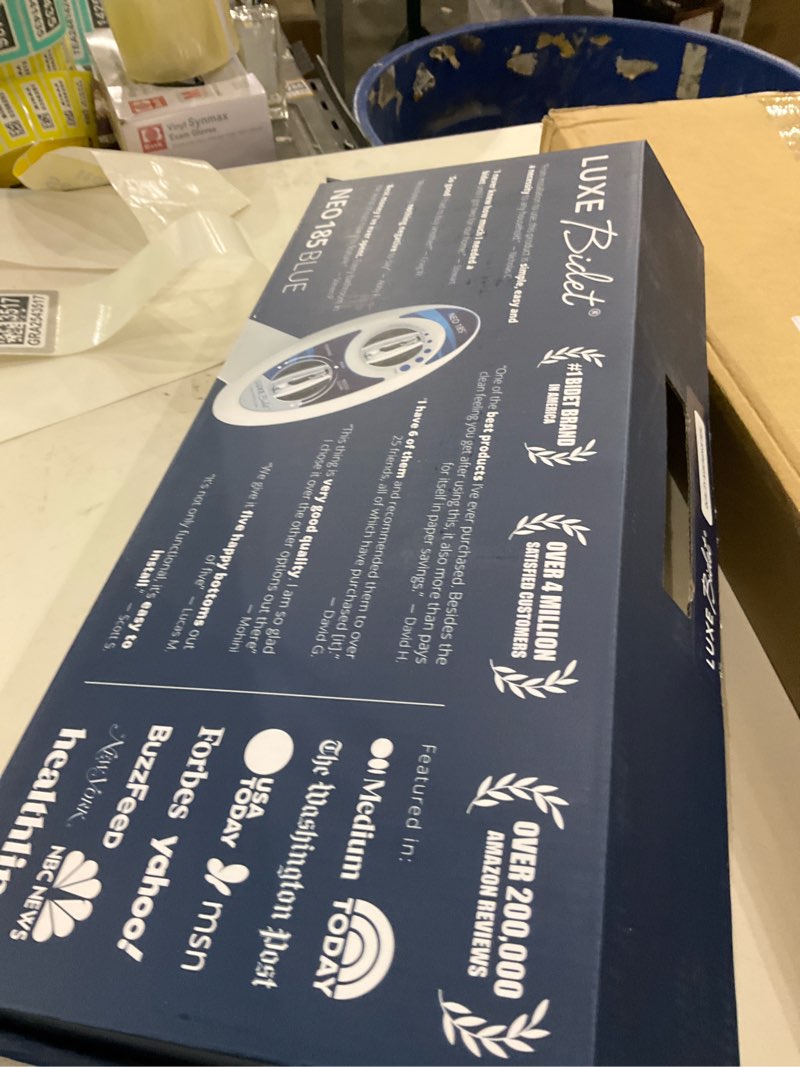 Condition photo showing As Is for LUXE Bidet NEO 185 - Dual Nozzle, Self-Cleaning, Non-Electric Bidet Attachment for Toilet Seat, Adjustable Water Pressure, Rear & Feminine Wash (Blue)