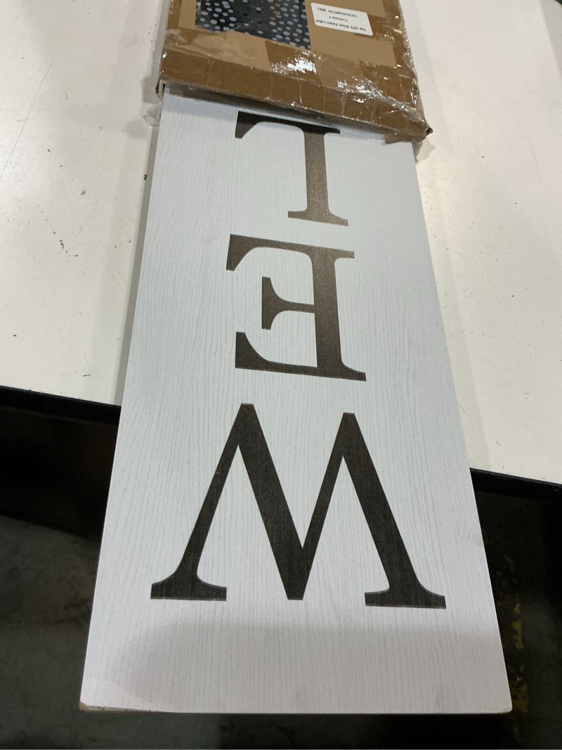 Condition photo showing Good Condition for interchangeable wooden porch welcome sign with 12 interchangeable icons 45\\\"x9\\\" large standing hanging seasonal home decor for porch wall yard decorations (white)