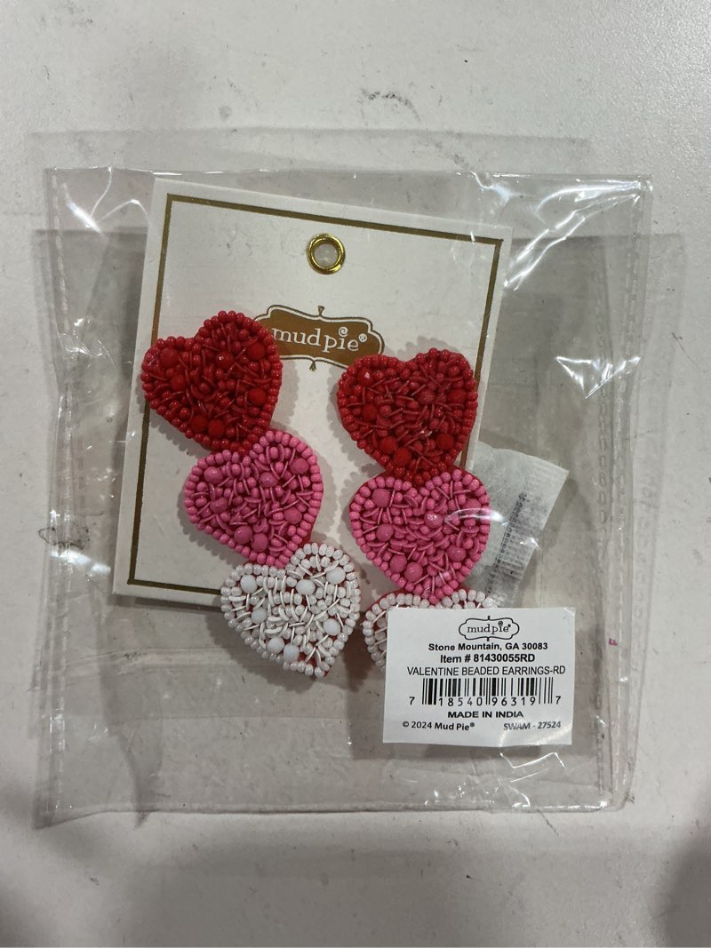 Mud Pie Women's Valentine Beaded Earrings, Red