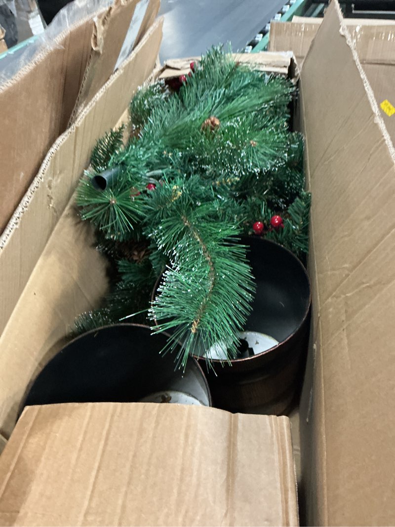 Condition photo showing As Is for 4ft prelit christmas tree 2-pack snow flocked artificial potted christmas tree with 100 warm white leds battery powered & 8 lighting modes for xmas porch entrance decorations