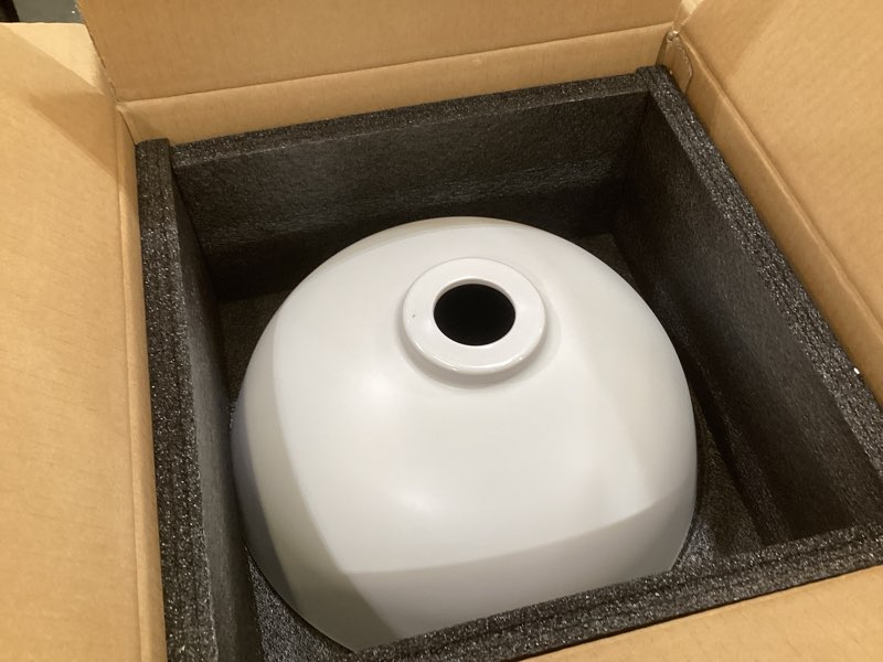 Condition photo showing As Is for 12.8” white vessel sink with faucet and drain combo stone resin bathroom sink bowl small vessel sink above counter sink round
