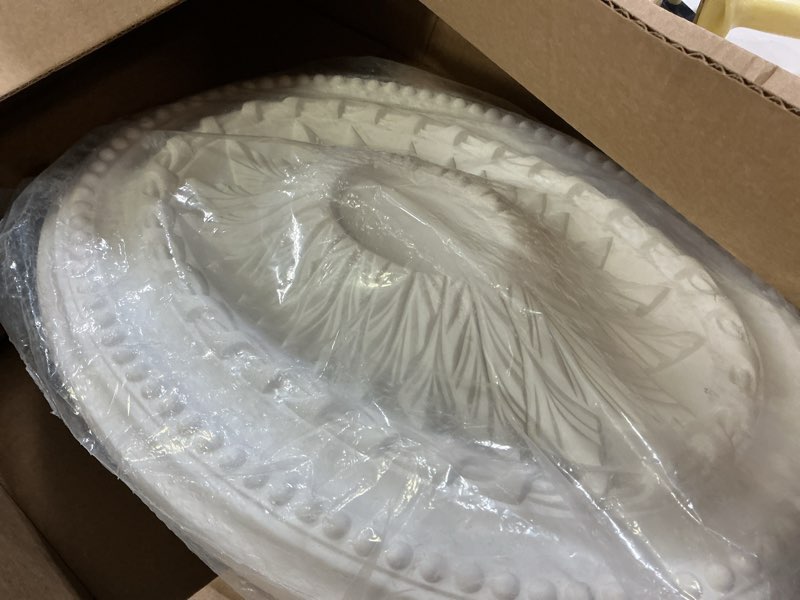 Condition photo showing Good Condition for ekena millwork cm18sa 18 1/2-inch w x 13 1/2-inch h x 1 7/8-inch p saverne ceiling medallion primed