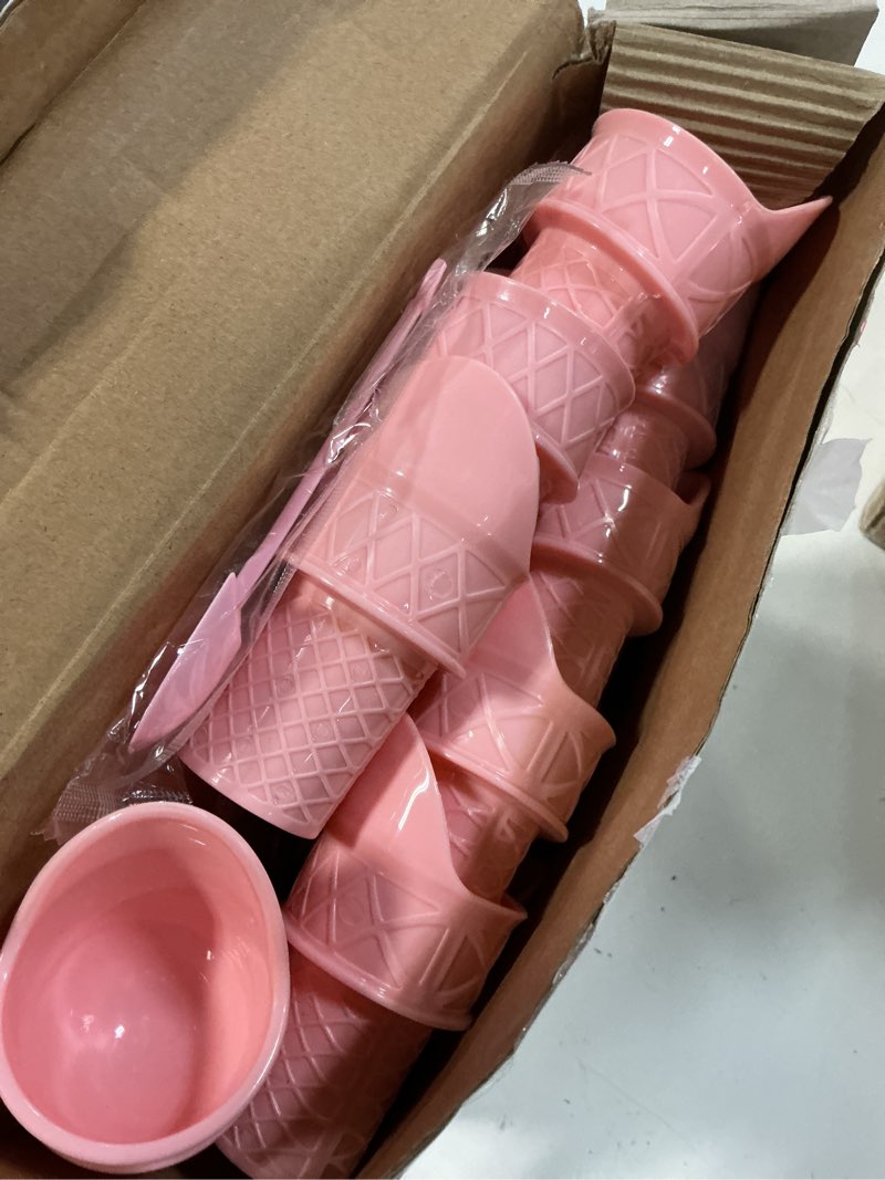 Condition photo showing Good Condition for 24 pack ice cream party favors for kids end of year gifts including 24 plastic ice cream bowls and 24 spoons with have a cool summer cards for children sundae frozen yogurt summer holiday pool beach