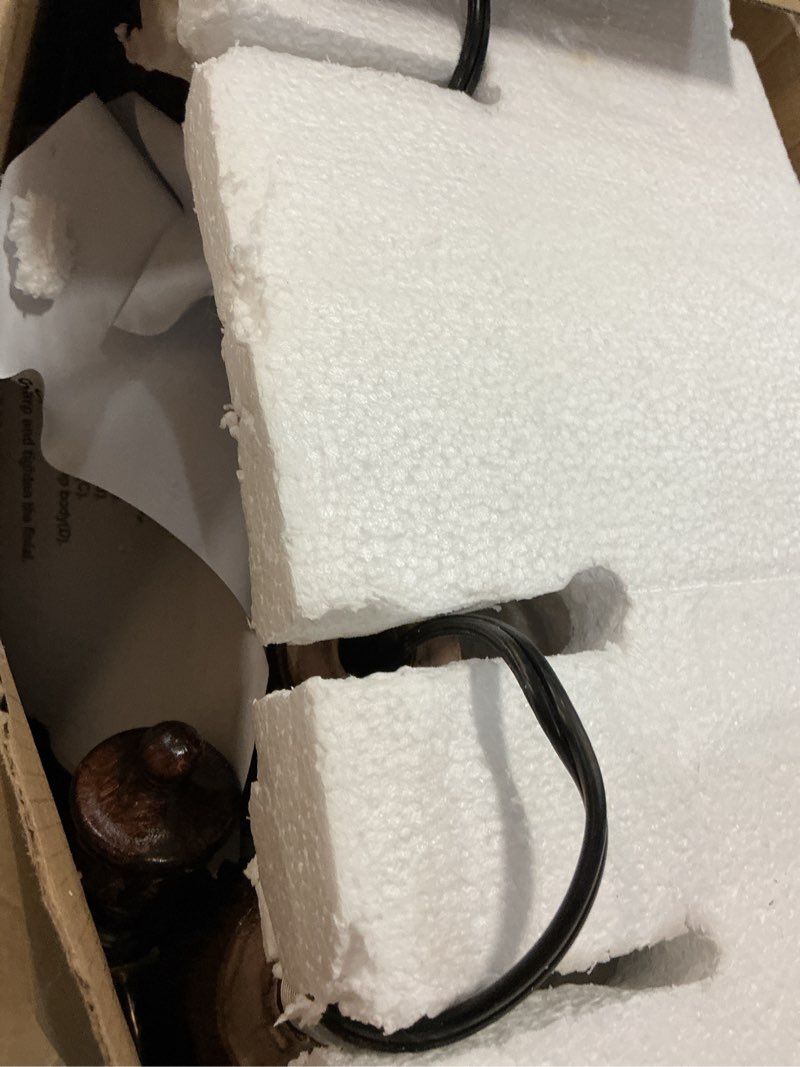 Condition photo showing Good Condition for Scenekoy Vintage 66” Tall Floor Lamp for Living Room Bedroom, Retro Resin Carved Standing Lamp with Faux Leather Shade, 3-Way Adjustable Bulb, Rotary Switch Rustic Corner Light for Home Decor Dark Brown