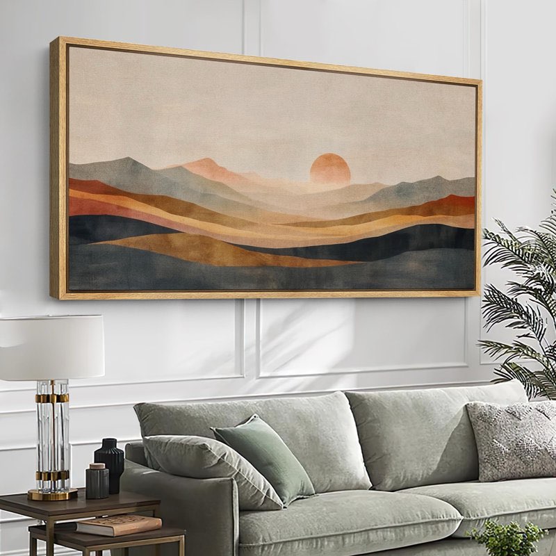 sun mountain landscape serene mountain landscape  with warm framed on canvas print 30x60
