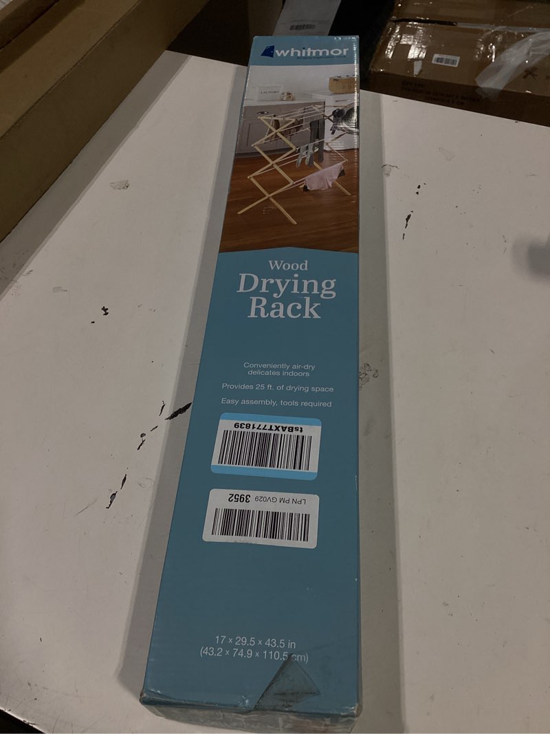 Condition photo showing Good Condition for whitmor foldable clothes drying rack: 3 tier laundry drying rack, collapsible drying rack clothing, portable space saving clothing rack for indoor outdoor, 17.0“ l x 29.5” w x 43.5“ h, wood 17"d x 29.5"w x 43.5"h wood