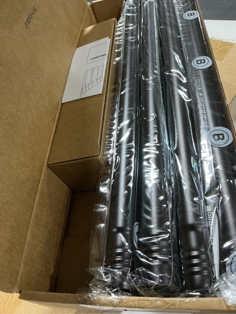 Condition photo showing Good Condition for curtain rods for windows 66 to 120 inches: 1 inch diameter heavy-duty adjustable decorative curtain rod square striped finials, for bedrooms, living rooms and patio.brown brown 66-120"