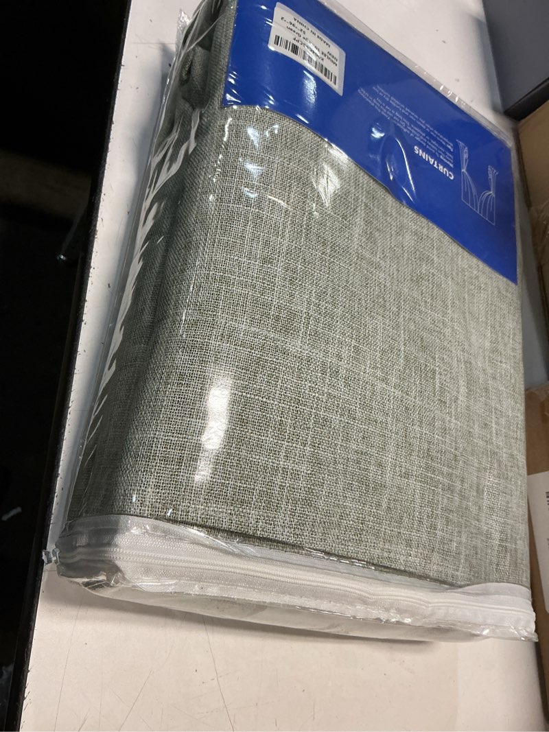 Condition photo showing New/Like New for miulee sage green 100% blackout linen curtain 96 inch 2 panel set double sided no coating pinch pleated back tab floor to ceiling black out thermal insulated bedroom living room darkening window drape sage green 52"w x 96"l (pack of 2)