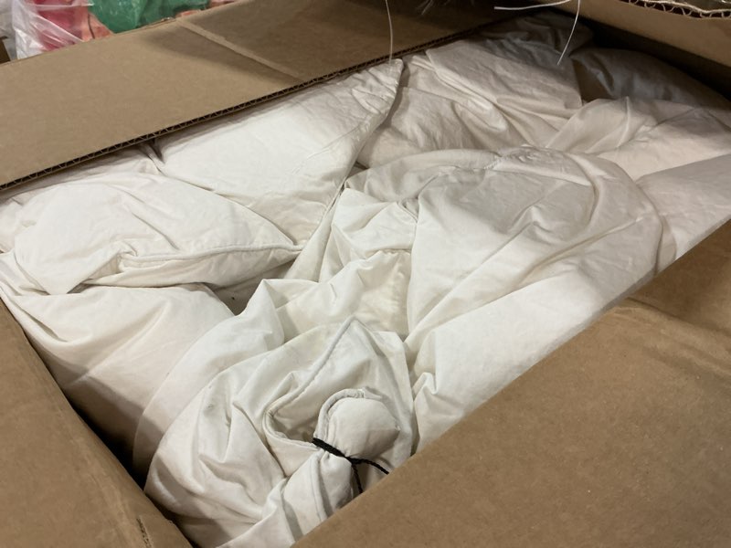 Condition photo showing As Is for Serta Goose Feather Down Fiber Cotton Comforter King Size - 100% Cotton Duvet Insert - Hotel Luxury Hypoallergenic Bedding Comforter All Season Medium Warmth 106 x 90 Inch White King All Season