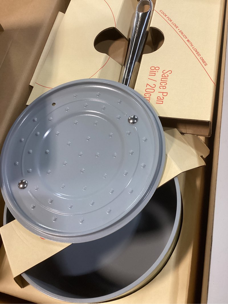 Condition photo showing Good Condition for cookincraze 3.5qt nonstick ceramic sauce pan with lid 8 inch ceramic cookare even heat distribution non toxic pfas-free healthy soup pot for all stovetops, oven & dishwasher safe 500°f, olive green