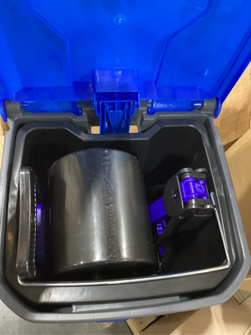 Condition photo showing As Is for pooper scooper with 20 litre step dog poop trash can, 28" long handle dog poop scoopers for large small dogs heavy duty, removable inner bucket for outdoors, 50 waste bags included (blue)