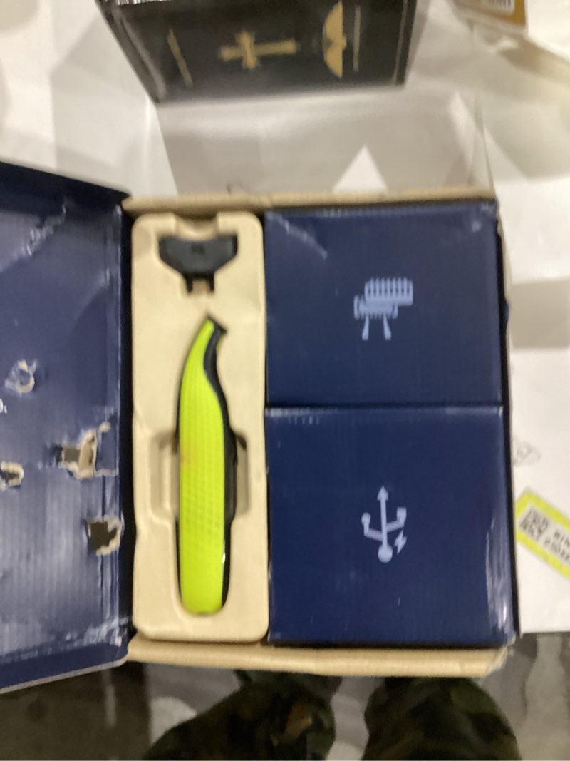 Condition photo showing New/Like New for Philips Norelco One 360 Hybrid Face, Electric Beard Trimmer and Shaver, with 360 Technology, 1x 360 for Face, 5in1 Adjustable Comb, Model QP2724/90 Black & Lime Green OneBlade 360 Face