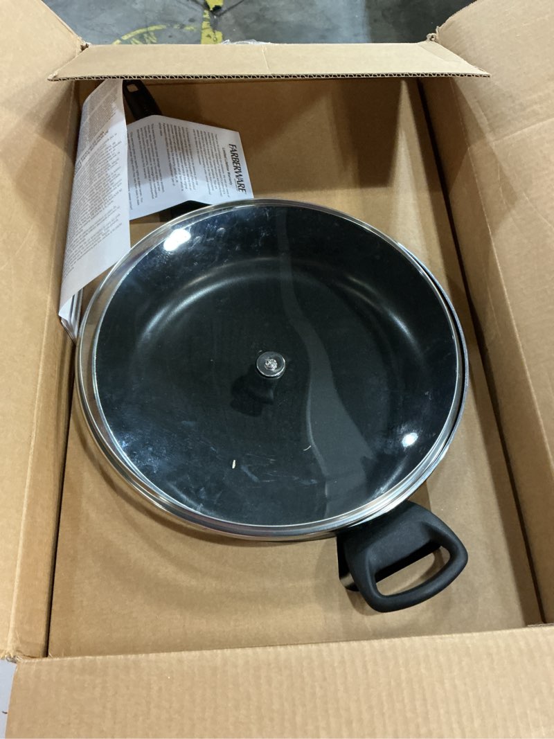 Condition photo showing Good Condition for farberware dishwasher safe nonstick jumbo cooker/saute pan with helper handle - 6 quart, black black cooker