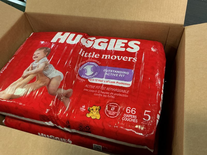 Condition photo showing Good Condition for Huggies Size 5 Diapers, Little Movers Baby Diapers, Size 5 (27+ lbs), 132 Count (2 Packs of 66), Packaging May Vary Size 5 132