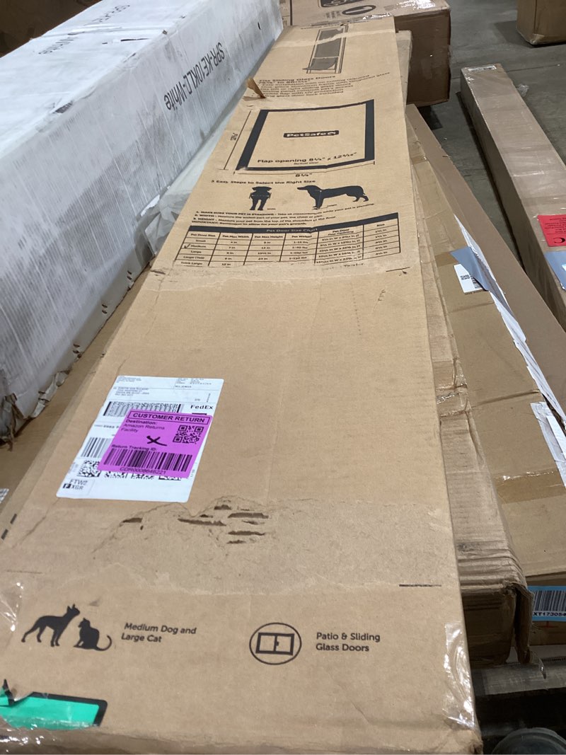 Condition photo showing New/Like New for petsafe sliding glass pet door - no-cut diy install doggy door for renters - aluminum frame - adjustable height 75 7/8" to 80 11/16" - ideal for medium dogs up to 40 lb - black