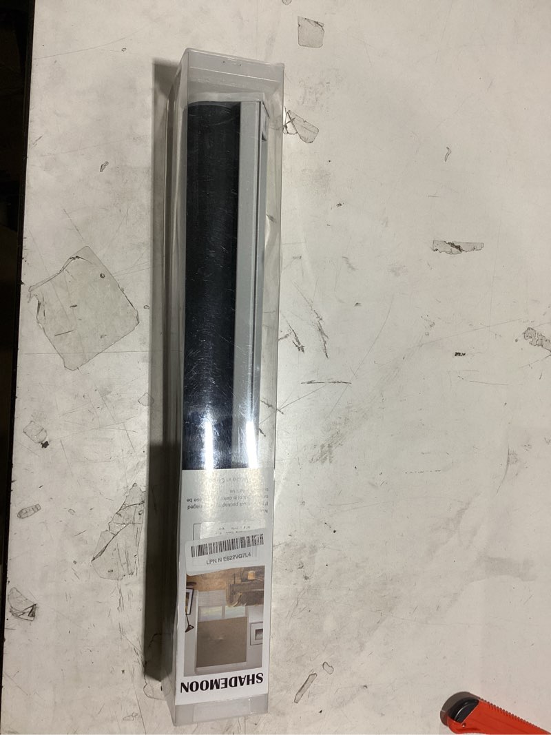 Condition photo showing New/Like New for shademoon cordless blackout window roller shades, pull down spring system indoor blinds, room darkening waterproof uv blocking thermal insulated fabric for home office (black, width 16", height 72") black 16"w x 72"h