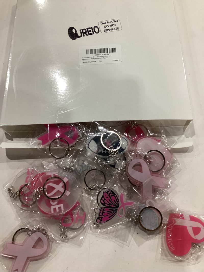 Sureio 48 Pcs Breast Cancer Awareness Keychain Pink Ribbon Breast Cancer Key Ring Bulk Gifts for Wom