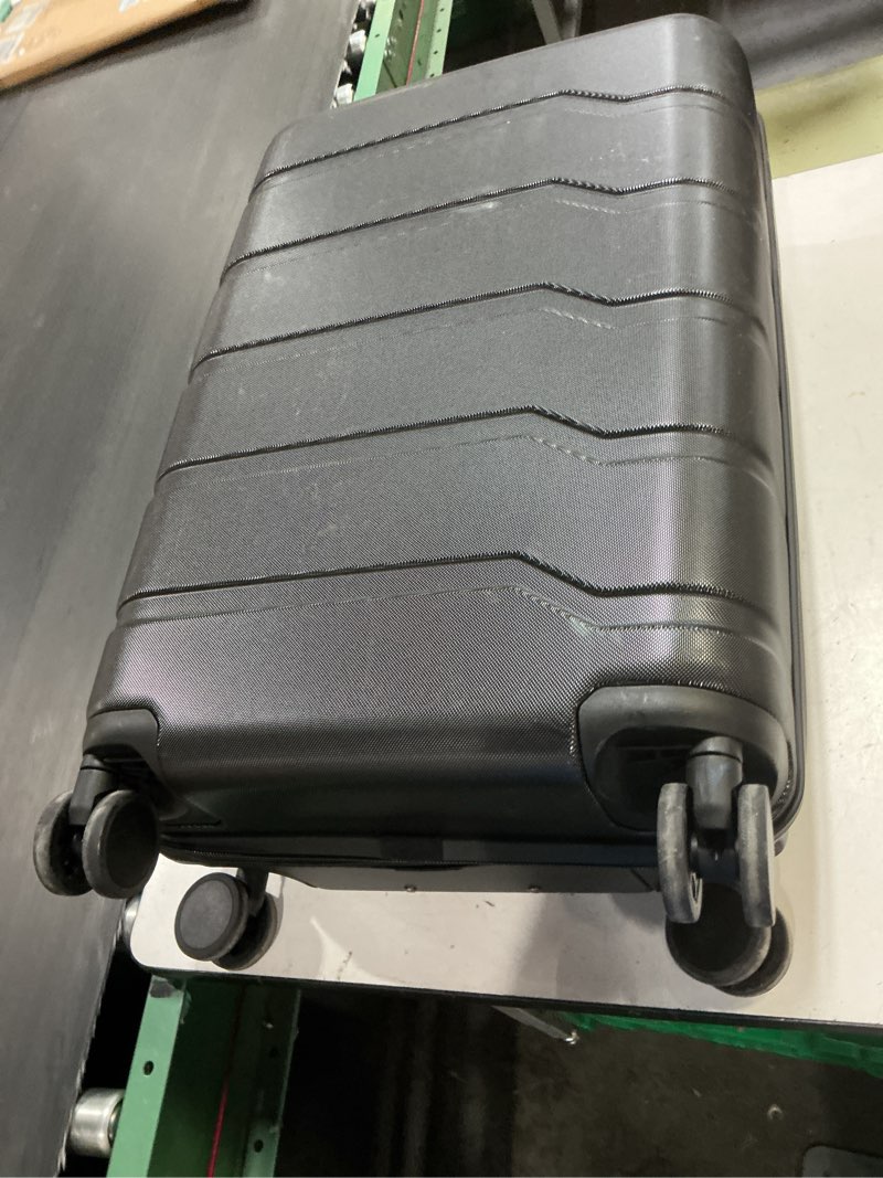 Condition photo showing As Is for hardside medium checked spinner suitcase - open story™?black