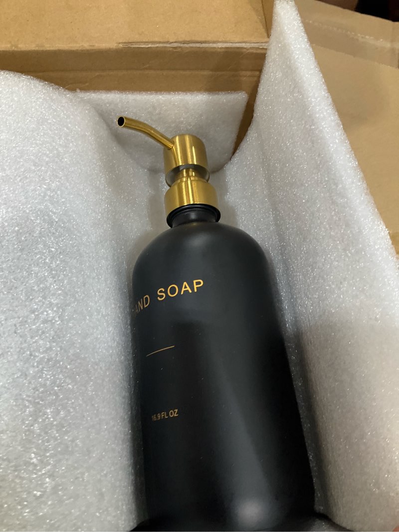 Condition photo showing New/Like New for Black Soap Dispenser for Kitchen Sink, Hand and Dish Soap Dispenser with Stainless Steel Pump, Perfect for Gold Kitchen Accessories. (Gold & Black) Hd Gold Pump & Black Bottle