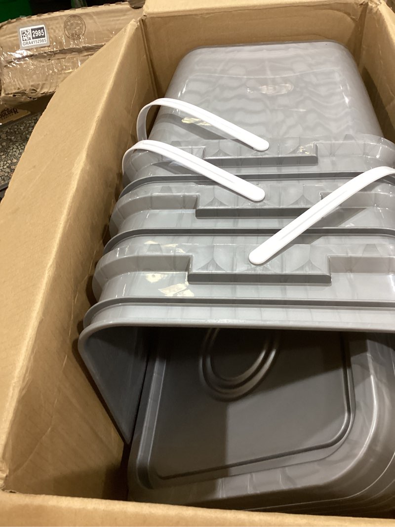 Condition photo showing Good Condition for mumufy 3 pcs 3.5 gallon square food grade bucket with lid square bucket pail plastic handles for long term food storage, camping, fishing, home organization easy stack and store (gray) gray 3