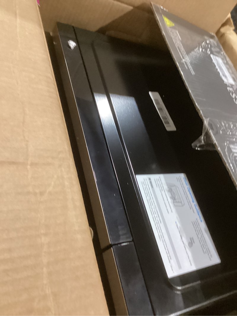 Condition photo showing New/Like New for Farberware 1.1 Cu. Ft. Countertop Microwave Oven – 1000 Watt Power, Auto Cook Settings, Defrost, Easy Clean and Child Safety Lock - Stainless 1.1 Cu. Ft. Stainless