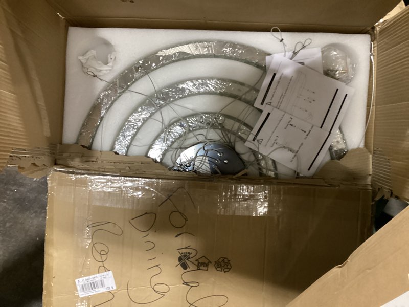 Condition photo showing Good Condition for Modern Glam Chandelier Crystal LED Remote Rings Chandelier Adjustable Hanging Ceilings Pendant Lights Fixture Silver 16"+24"+32" Rings Lighting Silver 3r : Biggest Ring 32"