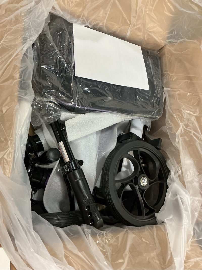 Condition photo showing Good Condition for steerable knee walker deluxe medical scooter for foot injuries compact crutches, with dual rear on-wheel brake and shock absorption under the knee pad?purple?