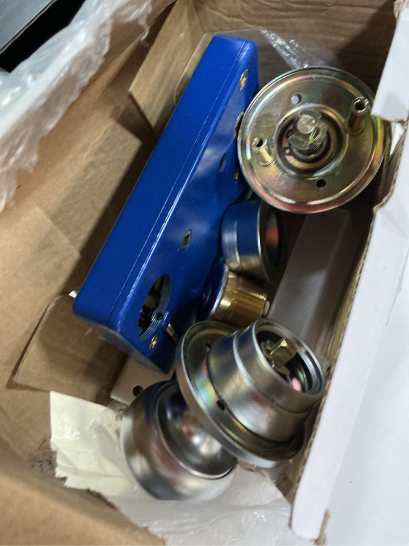 Condition photo showing As Is for tandefio 1 set double cylinder mortise lock iron gate ornamental latch set with 2-1/2" backset 1" x 7-1/8" faceplate polish brass(right hand,silver) silver right hand