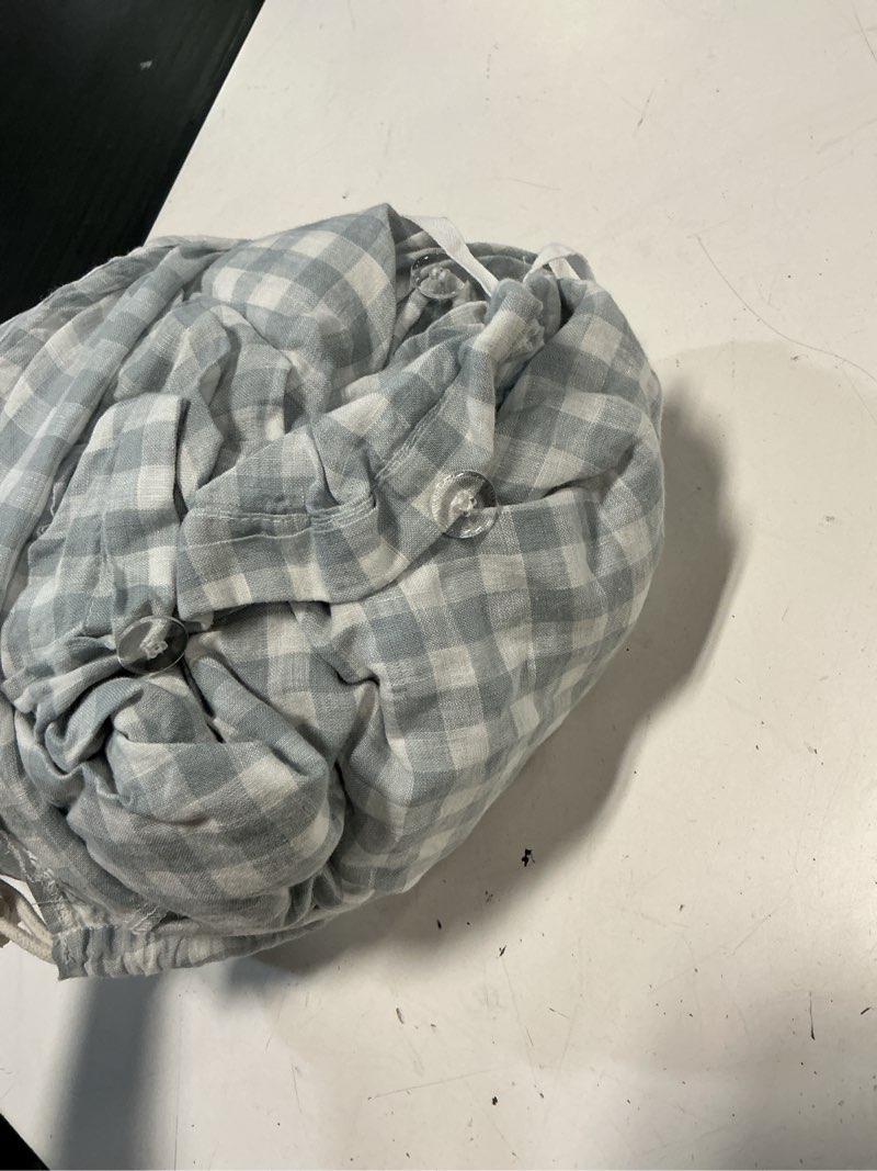 Condition photo showing Good Condition for european linen duvet cover set, king/cal king, blue fog gingham