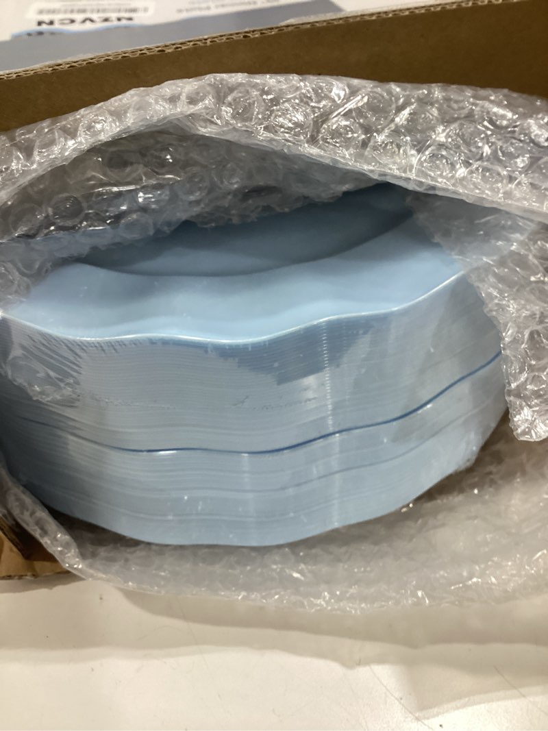 Condition photo showing Good Condition for 72 pack blue plastic plates, 10" disposable wave edge dinner plates elegant heavy duty serving dishes for party, wedding, thanksgiving, christmas 10in blue