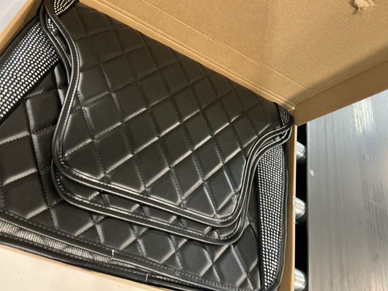 Condition photo showing New/Like New for NBTEPEM Black Bling Leather Car Floor Mats Full Set, Sparkly Diamond Car Mats Universal Fit Most Automotive, Glitter Rhinestone Carpet Waterproof Anti-Slip, 5 pcs Set (Black Leather Diamond)