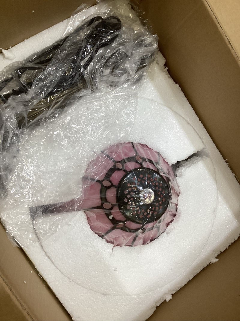 Condition photo showing Good Condition for Tiffany Lamp Stained Glass Lamp 3 -Way Tiffany Style Antique Lamp Vintage Pink Baroque Style Bedside Table Light for Home Office (Included 3 Colors LED Bulb) Pink Pearls Baroque Style