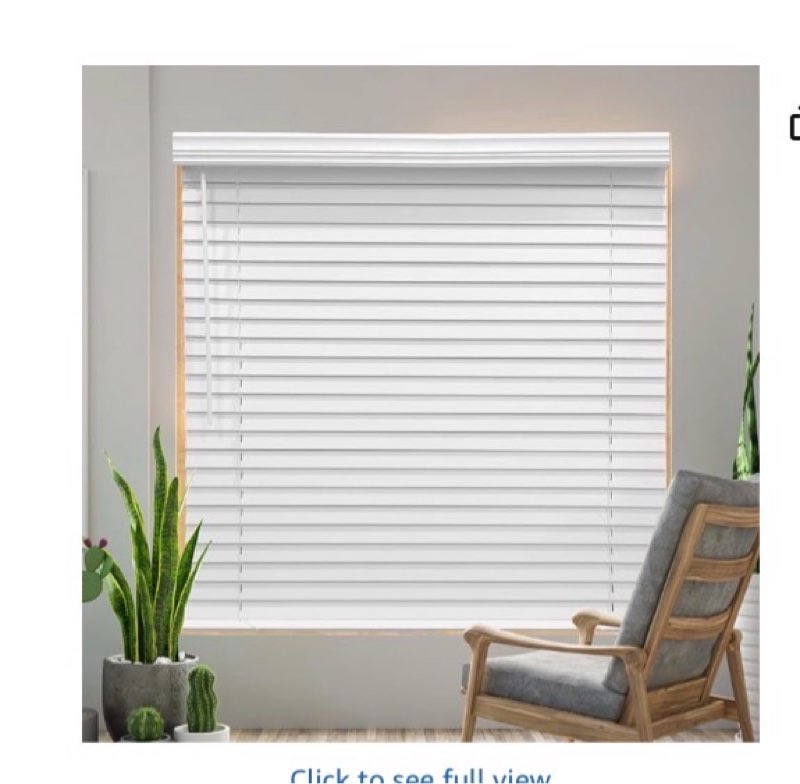 allen + roth trim at home 2-in slat width 36-in x 64-in cordless white faux wood room darkening full-view standard horizontal blinds